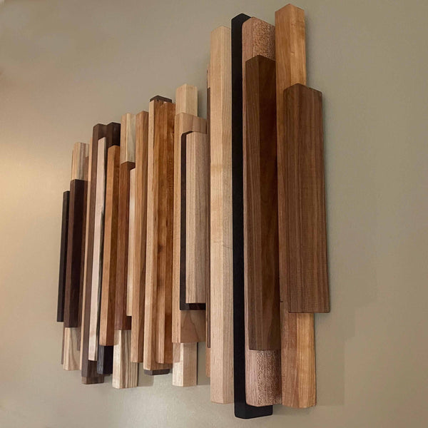 Staggered Wood Wall Artwork, 3D Hanging Art, Mid-Century Artwork, Free Shipping