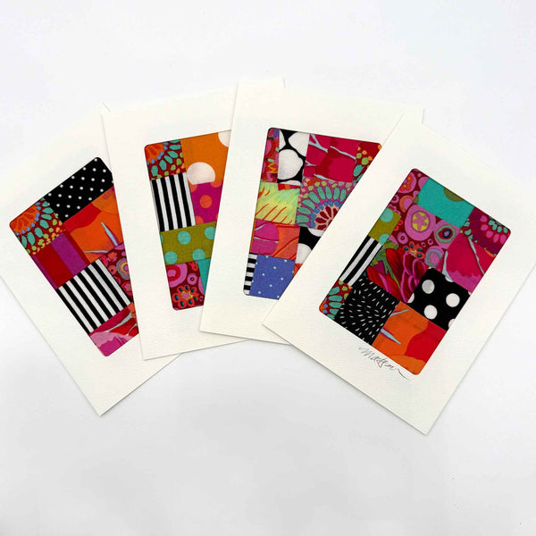 Notecard Set, Fabric Collage, One-of-a-Kind, Greeting Cards, Handcrafted, With Envelopes