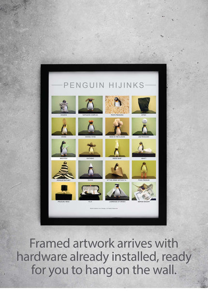 "Penguin Hijinks" Artwork, Poster, Framed & Unframed, Wall Art