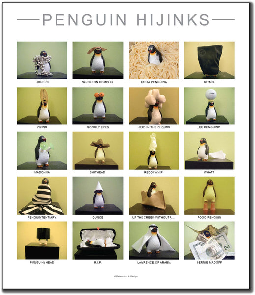 "Penguin Hijinks" Artwork, Poster, Framed & Unframed, Wall Art
