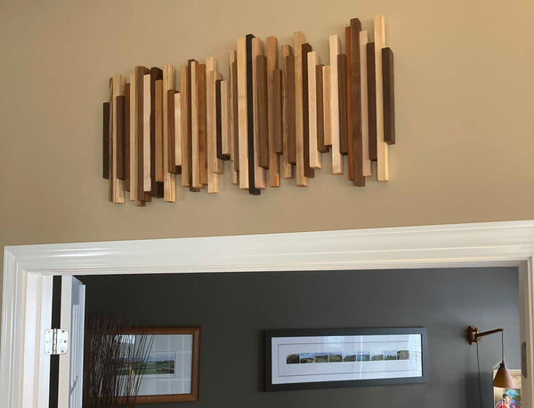 Staggered Wood Wall Artwork, 3D Hanging Art, Mid-Century Artwork, Free Shipping
